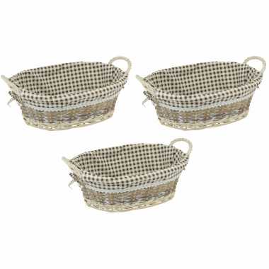 3x ovale rieten broodmand met voering en grepen 40 x 30 cm