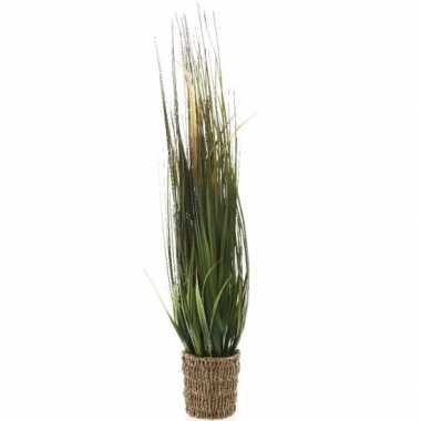 Groene grasplant kunstplant 100 cm in rieten mand