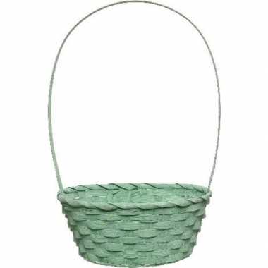 Mintgroen rieten mandje met hengsel 38 cm