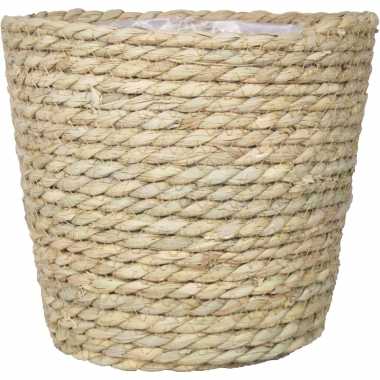 Naturel plantenpot/bloempot mand van gedraaid touw/riet 24 cm