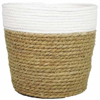 Naturel/witte rontan mand van gedraaid touw/riet 20,5 cm