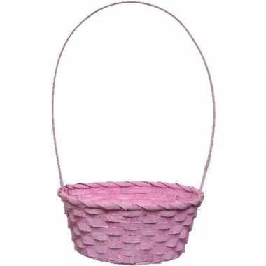 Roze rieten mandje met hengsel 38 cm