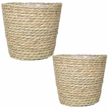 Set van 2x stuks naturel rotan manden van gedraaid touw/riet 19 en 22 cm