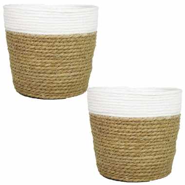 Set van 3x stuks naturel/witte rotan manden van gedraaid touw/riet 17,5 cm