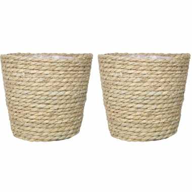 Set van 5x stuks naturel rotan manden van gedraaid touw/riet 19 cm