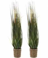 2x groene grasplanten kunstplanten 100 cm in rieten mand