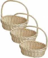 3x gevlochten rieten mandjes ovaal 36 x 30 x 11 cm met hengsel