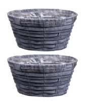 4x stuks bloempot plantenbak mand handgemaakt riet rotan grijs 20 x 10 cm