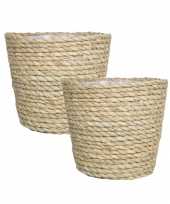 4x stuks naturel plantenpot bloempot mand van gedraaid touw riet 22 cm