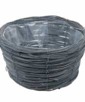 Bloempot plantenbak handgemaakt riet rotan mand grijs 27 x 16 cm