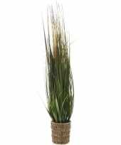 Groene grasplant kunstplant 100 cm in rieten mand