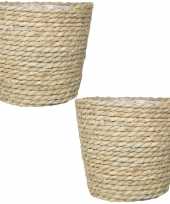 Set van 2x stuks naturel rotan manden van gedraaid touw riet 16 cm