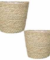 Set van 2x stuks naturel rotan manden van gedraaid touw riet 16 en 22 cm