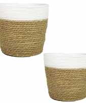 Set van 2x stuks naturel witte rotan manden van gedraaid touw riet 17 5 en 20 5 cm