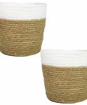 Set van 2x stuks naturel witte rotan manden van gedraaid touw riet 24 cm