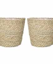 Set van 5x stuks naturel rotan manden van gedraaid touw riet 19 cm